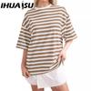 Женская мода повседневная летняя весна полосатый принт 1/2 рукава О-образный вырез блузки и рубашки