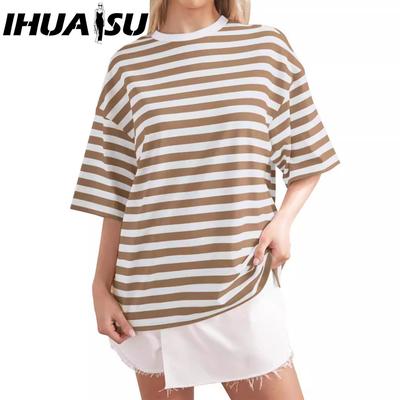 Женская мода повседневная летняя весна полосатый принт 1/2 рукава О-образный вырез блузки и рубашки