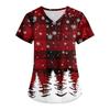 Plus Size Printed Scrub Working Uniform Tops For Women's Cross V Neck Christmas Print Short Sleeve Fun T-Shirts Workwear Tee With Pockets
