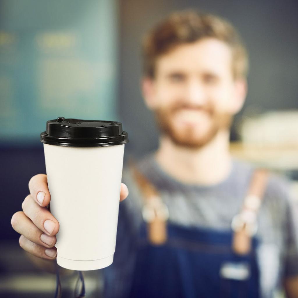 25 Pack Disposable Paper Coffee Cups With Black Dome Lids - Suitable For Hot Drinks, Cold Drinks, Coffee, Tea, Cocoa, Travel, , Home, Cider, Hot Cho