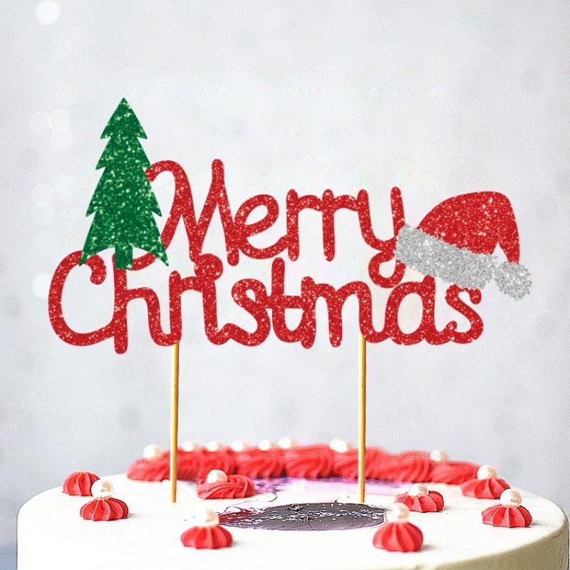 1pc Christmas Cake Decoration Card Merry Christmas Plugin, Christmas Hat Theme Cake Card Cute Xmas Tree Cake Decor