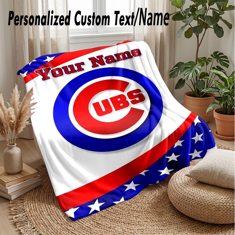 Chicago Cubs Custom Flannel Throw Blanket Print Your Name Text Soft Warm Blanket Holiday Present
