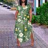 Женское платье макси с цветочным принтом, летнее повседневное платье с коротким рукавом, сарафан с V-образным вырезом, длинные платья с карманами, пляжный отдых