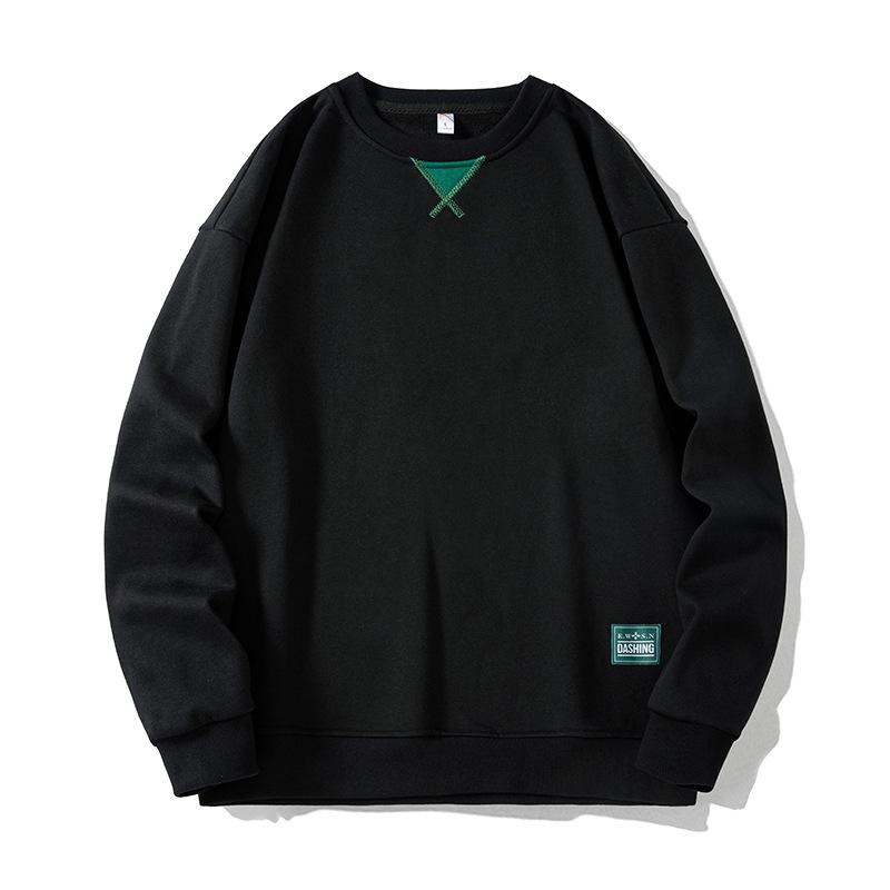 Большой размер свитер мужской весна и осень новый свободный длинный рукав футболка свободный тренд плюс толстый низ рубашка мужской