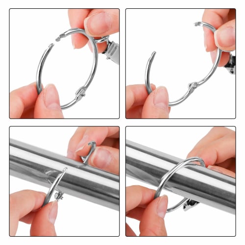 KaiYi Curtain Ring Clips, Curtain Clip Hooks, Opening Design, 39mm Inner Diameter, Easy Installation, Steel, Set of 20, Silver