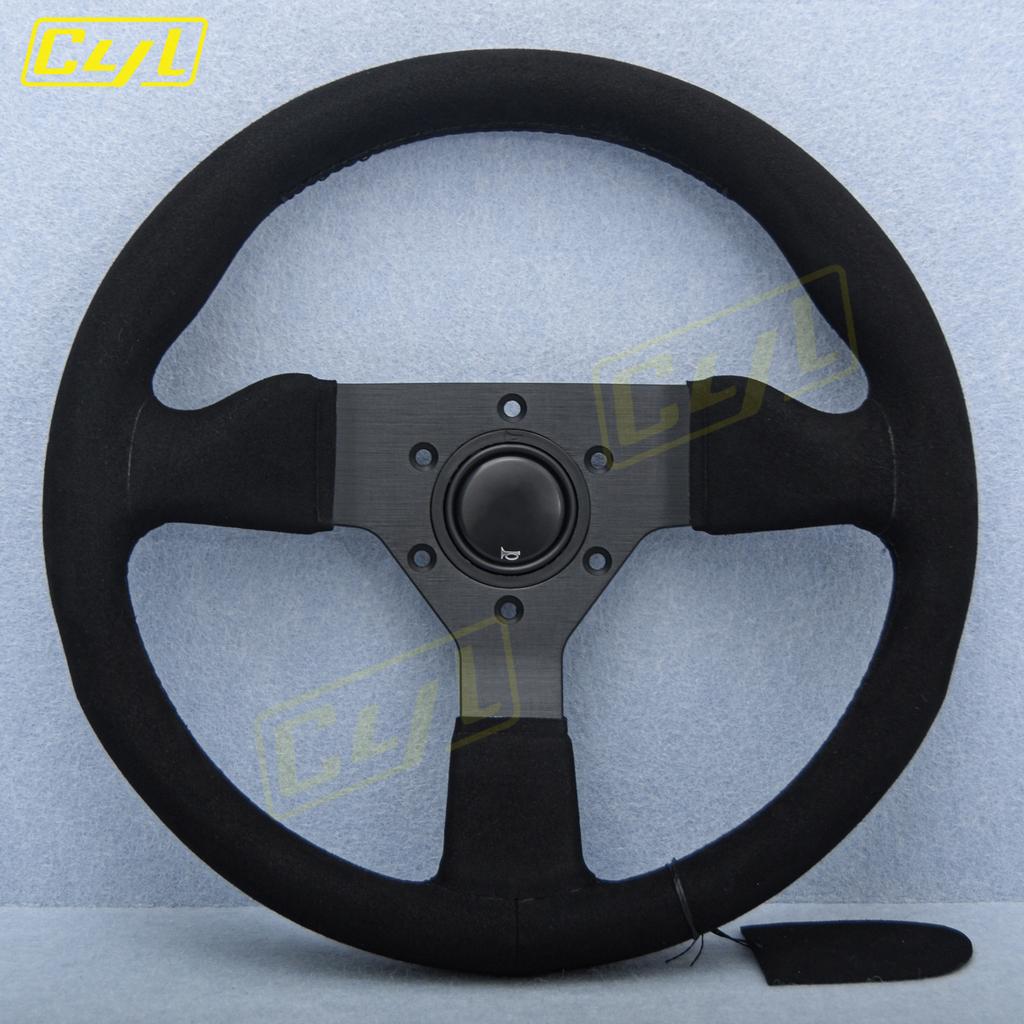 JDM 12.5inch 315mm Microfiber Leather Steering Wheel Red Stitching Racing Sports Steering Wheel