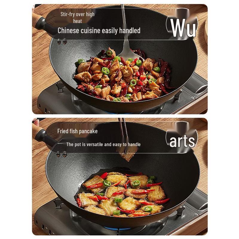 COOKER KING Handmade Cast Iron Flat-Bottom Wok, 34cm