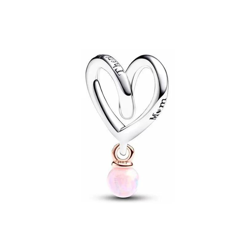 Charms Heart Beads Pink Dangle Charm Flower Pendant Diy Jewelry Fit Original Copper Bracelet Necklace Clip
