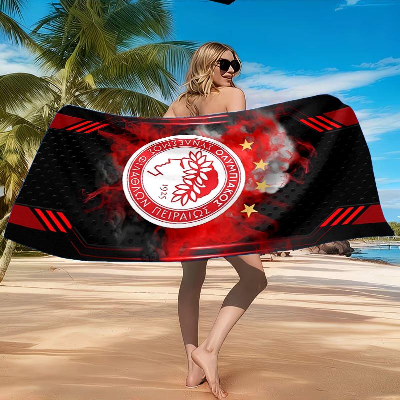 Olympiacos Fc: Red And Black Pride Beach Towel, Quick-drying, Easy to Care for, Suitable for Both Fitness and Beach Vacations,Sports Essential