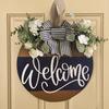 Front Door Welcome Sign Farmhouse Rustic Round Wooden Bowknot Letter