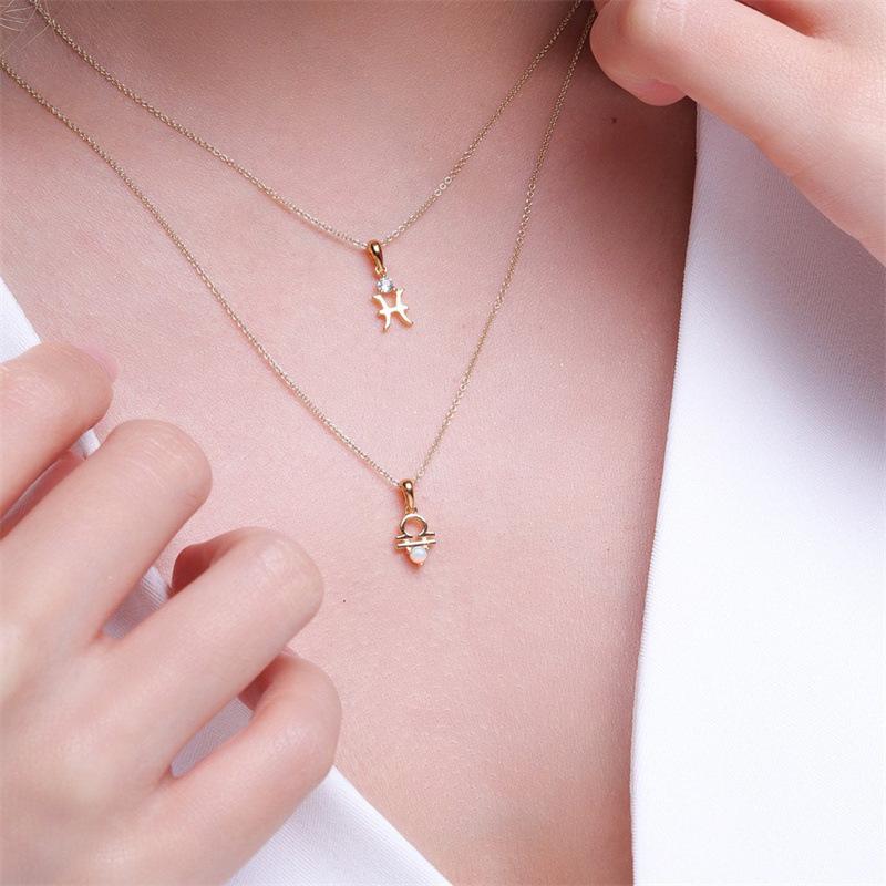 Simple Necklace 12 Constellation Rune Pendant Set With Zircon Color Retention High Color Retention 18K Gold-Plated Color Retention