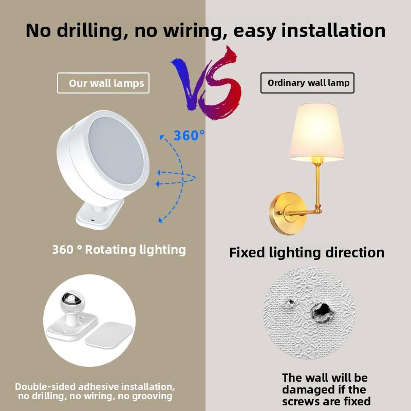 Светодиодный ночник с пультом дистанционного управления, зарядный, бытовой декор, освещение, круглый вращающийся прикроватный настенный светильник