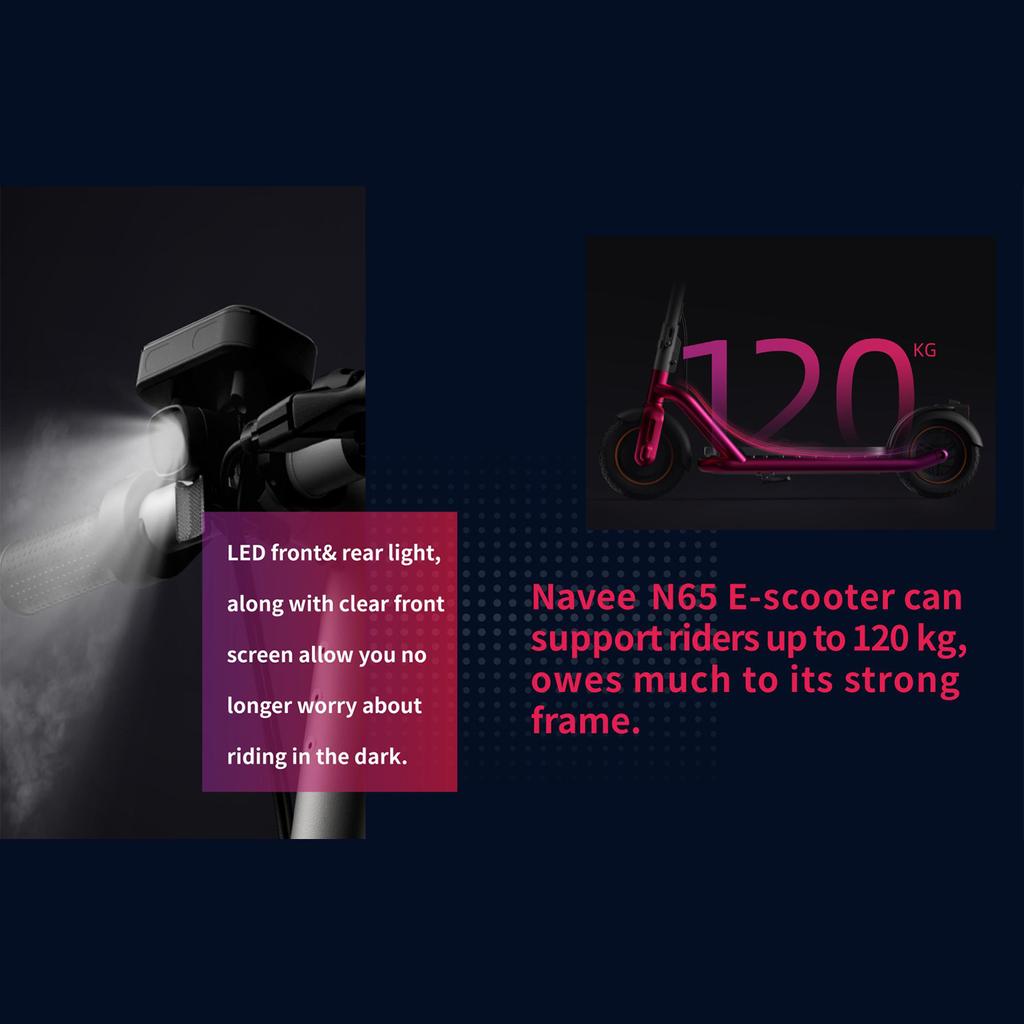 Электрический самокат NAVEE N65 для взрослых и подростков, двигатель 500 Вт, 10-дюймовые пневматические шины, пробег до 40 миль и