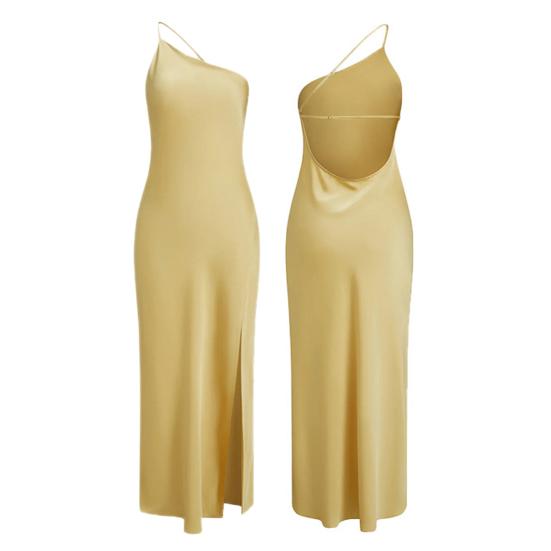 Женское сексуальное платье с наклонным воротником без рукавов с открытой спиной, длинное платье, однотонное дизайнерское вечернее платье с боковым разрезом