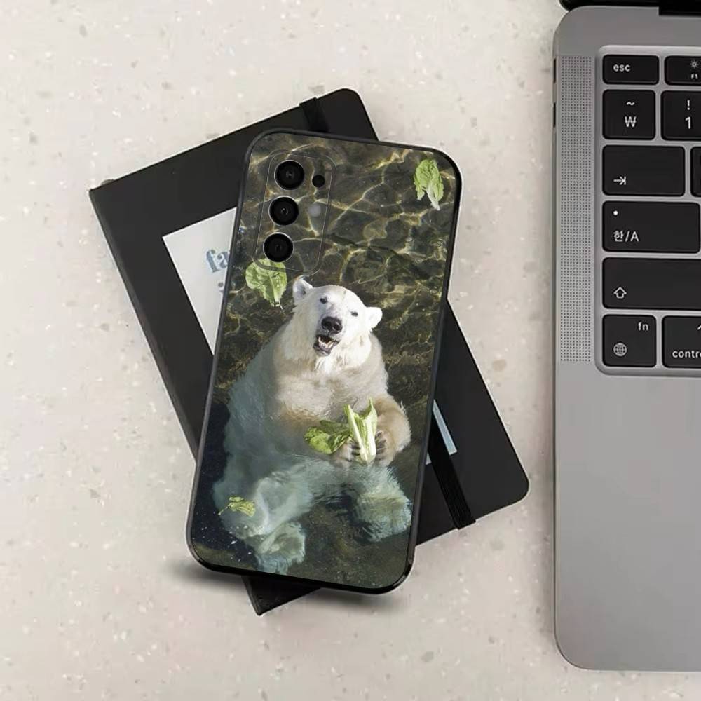Animal Cute Polar Bear Phone Case For Samsung Galaxy A73,31,32,72,41,53,52,71,22,5G,Note,J7,8,9 Soft Black Silicone Cover