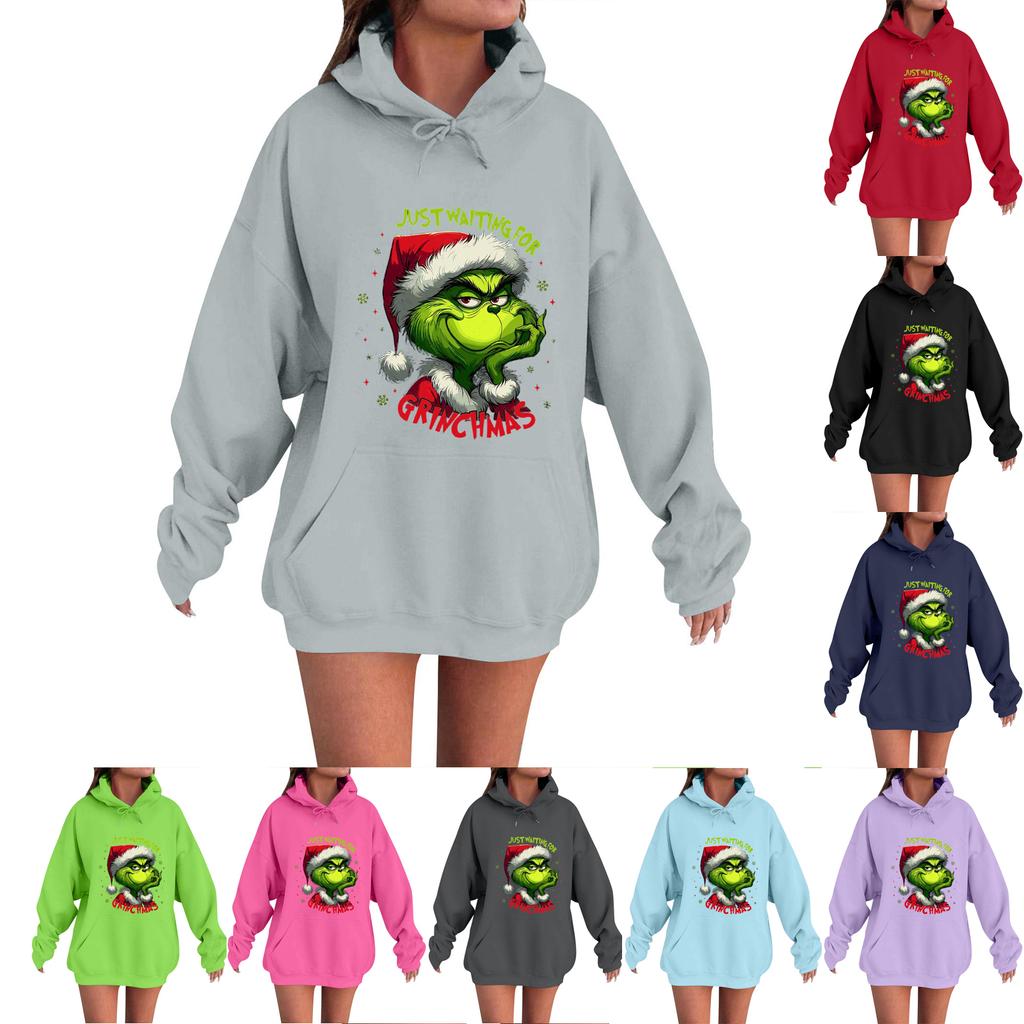 Women's Casual Comfortable Neck Hooded Long Sleeve Christmas Print Warm Sweatshirt