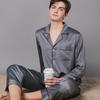 Silk Couple Pajamas Set: Long Sleeve, Plus Size, Spring/Autumn, Men's & Women's Ice Silk Homewear.