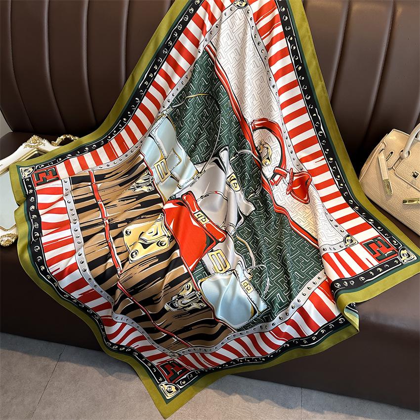 Versatile British-Style Silk Square Scarf - 90cm Solid Color Shawl & Headscarf