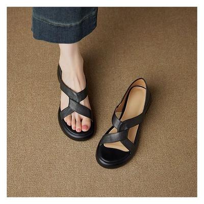 Женские летние новые сандалии-кроссовки с открытым носком из мягкой кожи на мягкой подошве, повседневные, на плоской подошве, в стиле ретро, два способа носки, крутые шлепанцы
