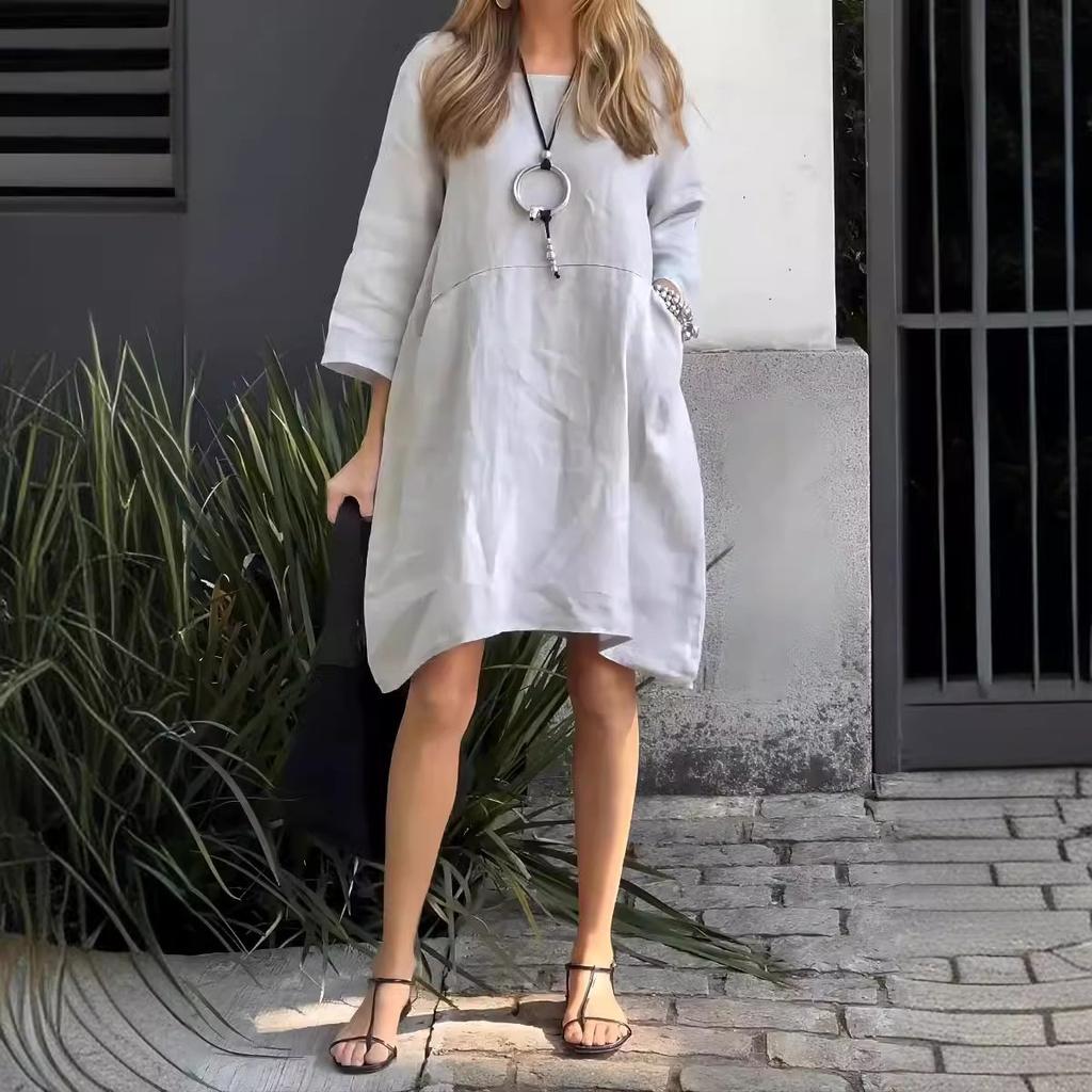 Summer Women's Loose Casual Pocket Solid Color Dress
