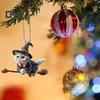 Halloween Wizard Cat Hanging Decoration Home Indoor Christmas Tree Car Rearview Mirror 2D Flat Acrylic Broom Kitten Hanging Ornament Animal Pendant