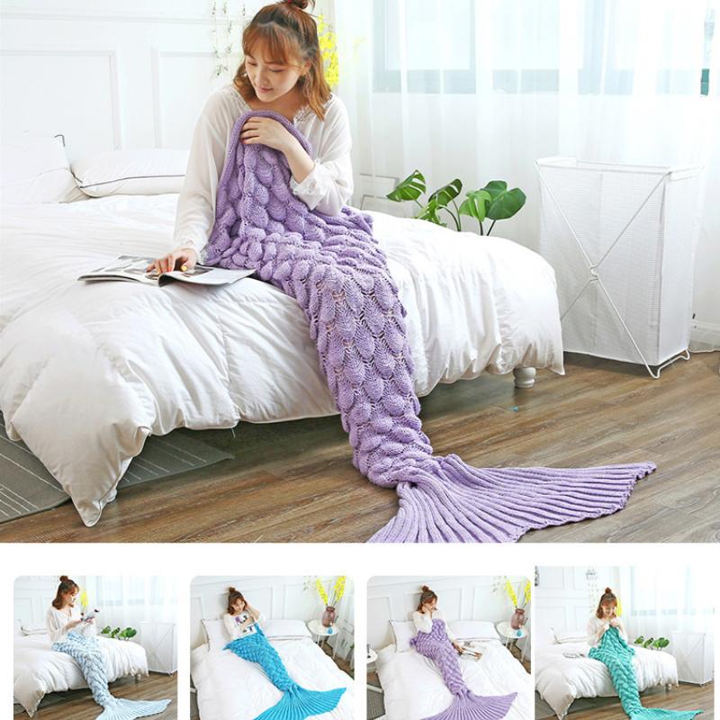Summer Breathable Knitted Nap Blanket Soft and Comfortable Mermaid Blanket Sofa Blanket Family, Ladies, Children, Camping, Photography, Sleeping Bag