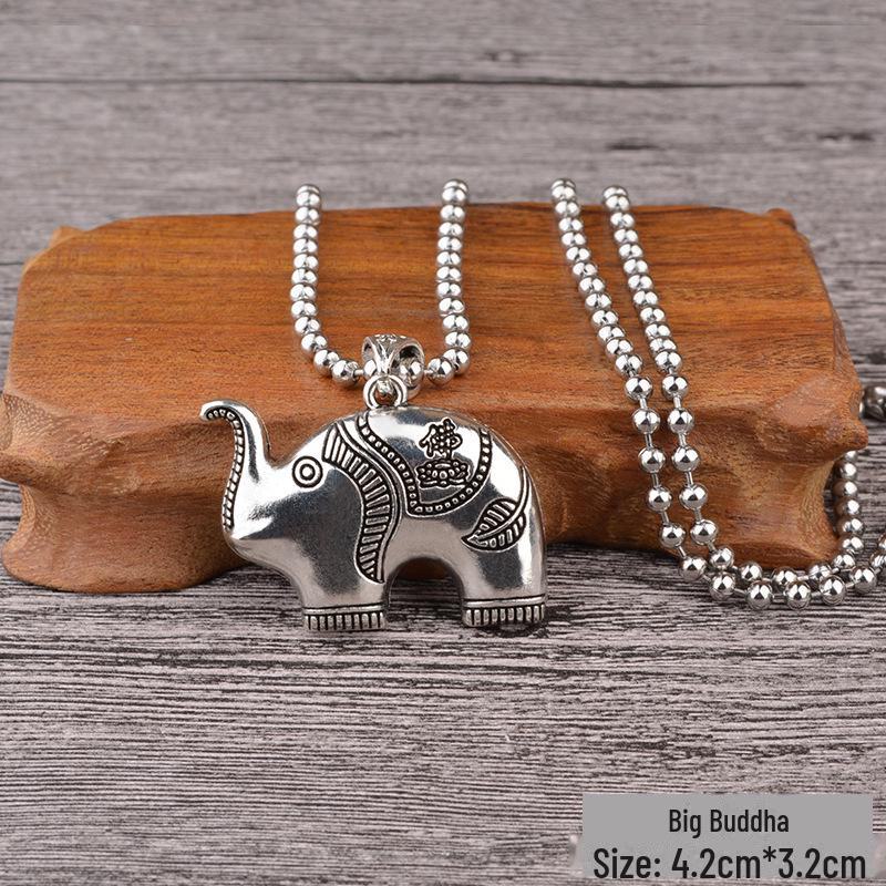 Retro Silver Peace Lock Pendant Necklace - Four-sided Wealth Women's Long Sweater Chain In National Style