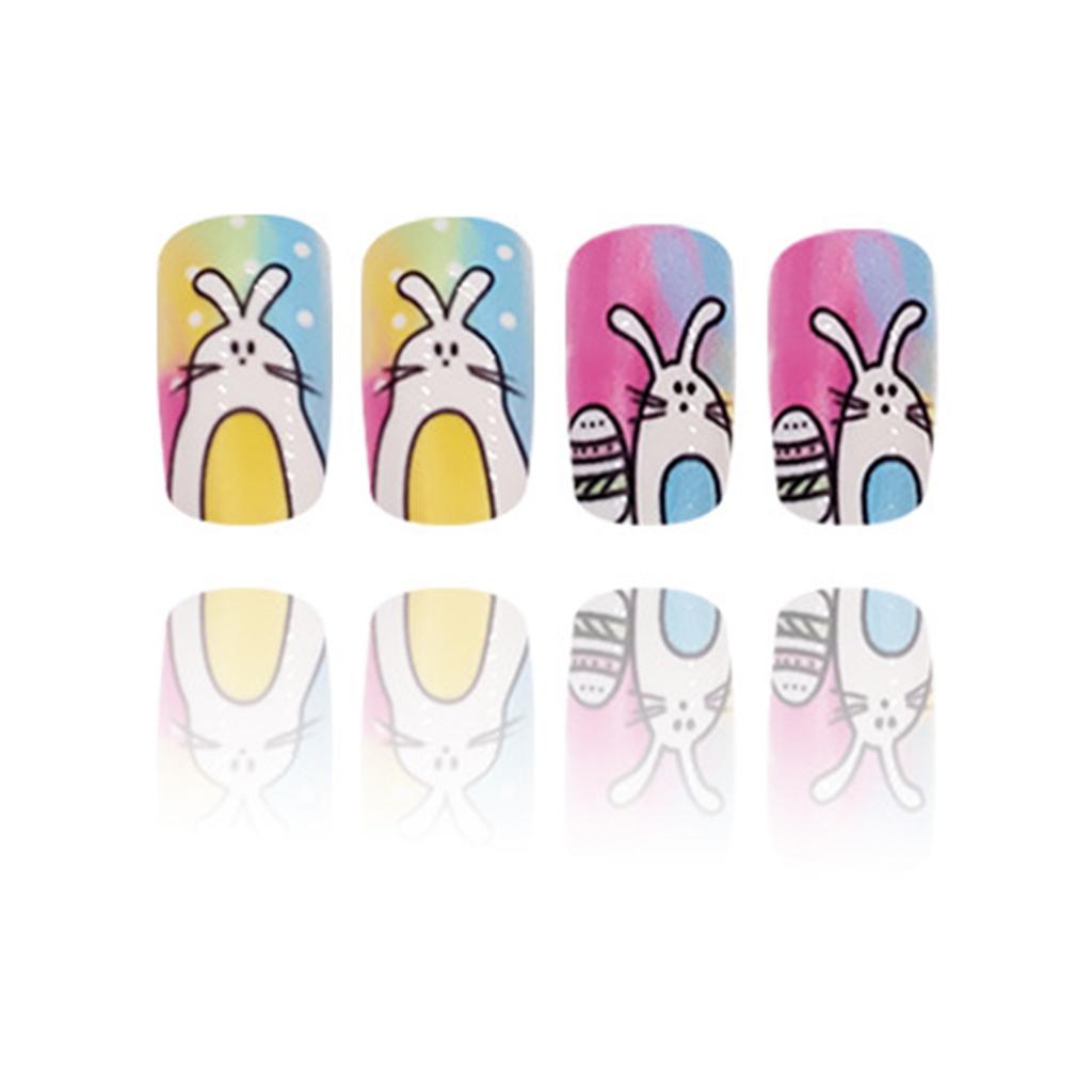 Easter Theme Glossy Colorful Fake Nails Full Cover Square Artificial Nail Tips for Stage Performance Wear