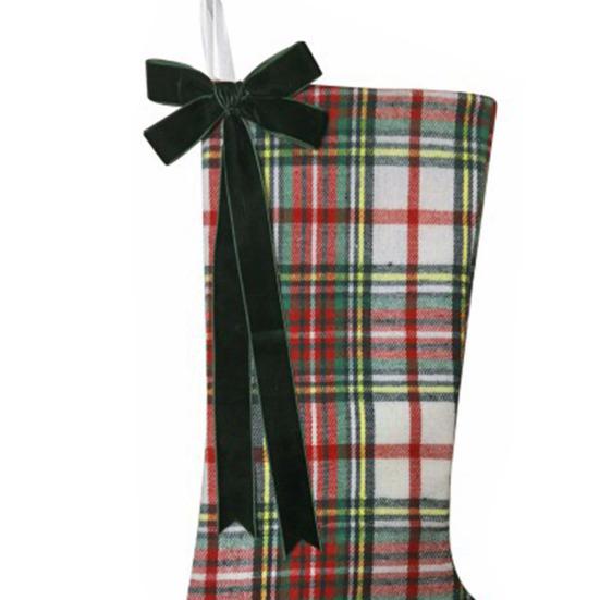 Christmas Stockings With Hanger Bowknot Plush Balls Decor Striped Print Candy Holder