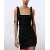 Summer New Product Women's Clothes French Straight Collar Sleeveless Bowknot Decoration Short Small Plaid Dress 2180305