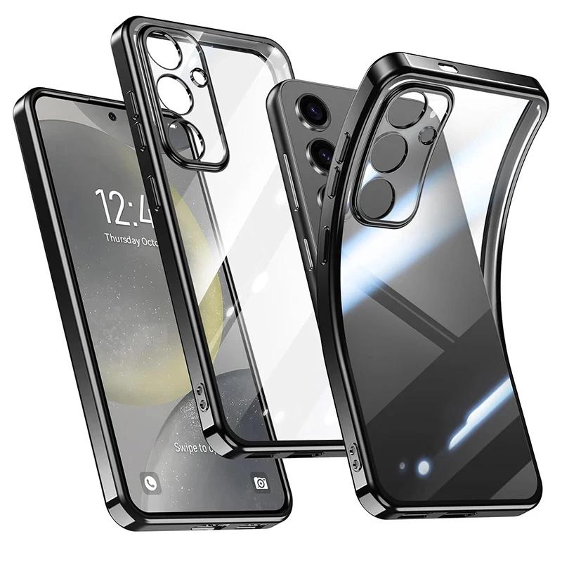 Роскошный силиконовый мягкий чехол с блестящим покрытием для Samsung Galaxy S25 S24 S23 FE Plus Ultra Прозрачный ударопрочный чехол на заднюю панель