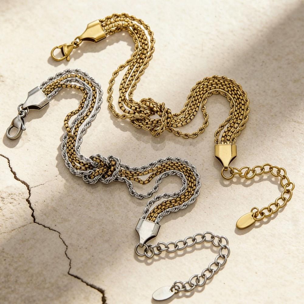 4 Браслета с Плетеной Цепью и Узлом из Нержавеющей Стали с Покрытием 18K Золотом, Ручная Работа, Браслет-Браслет 'Узел Любви' для Женщин