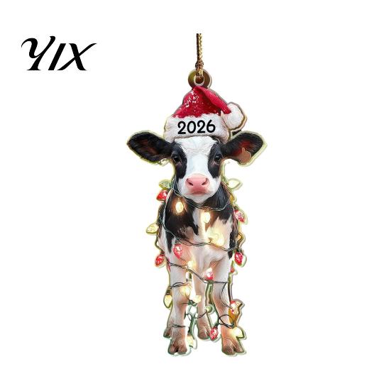 Double Sided Printed Acrylic Decor Christmas Animal Hanging Ornaments with Lanyard, Cute Pendant 2026 Unique Holiday Keepsake Santa Hat, 2D Flat Sign