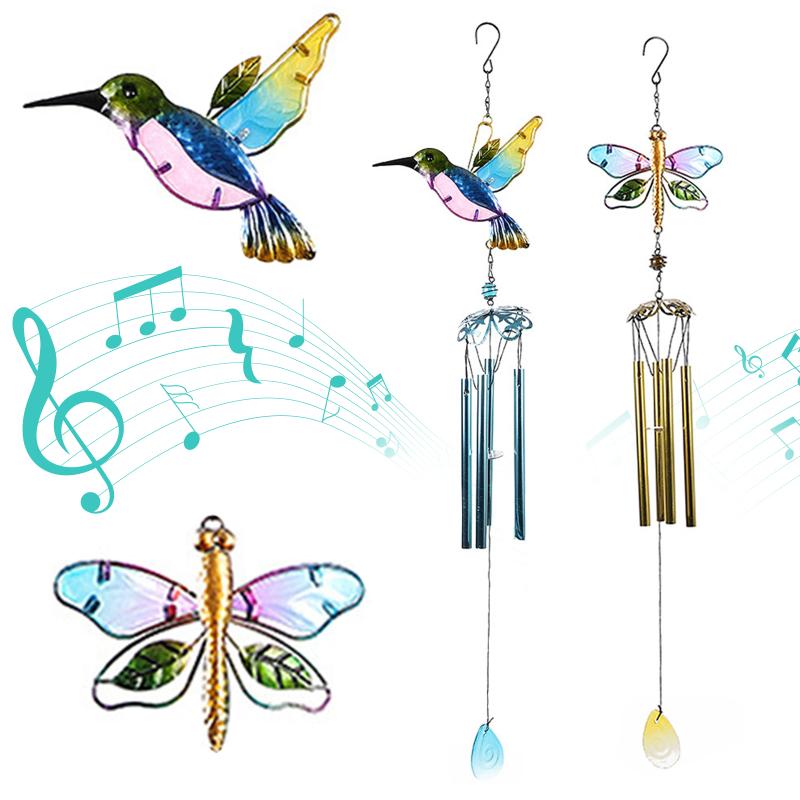 2 шт. подвесной кулон «Колибри Стрекоза» с алюминиевыми трубками для сада, патио, двора, 2 шт.