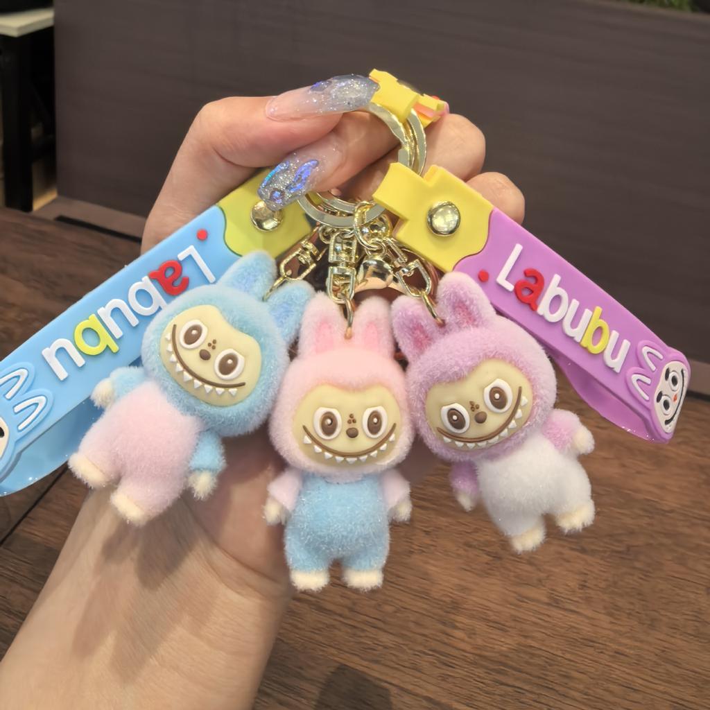 Cross Border Cartoon Plush Fabric Keychain Pendant Labubu Backpack Ornament Cute 3D Doll Keychain