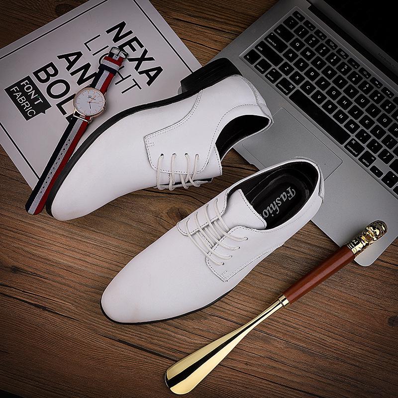 Мужские белые кожаные туфли в британском стиле для свадеб и деловых встреч - Повседневные, Большого размера, Идеально подходят для игры на пианино