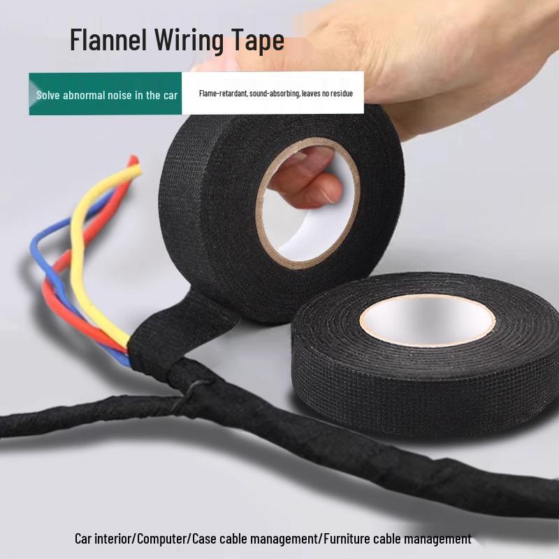 Black High-Viscosity Automotive Velour Tape - Shock-Absorbing, Sound-Insulating, Wear-Resistant, Cloth-Based Wiring Harness Tape.