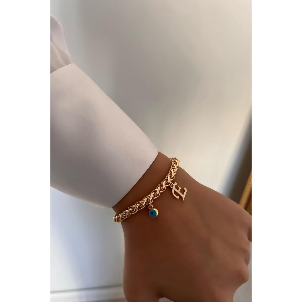 Персонализированный толстый браслет-цепочка с буквой Е и сглазом