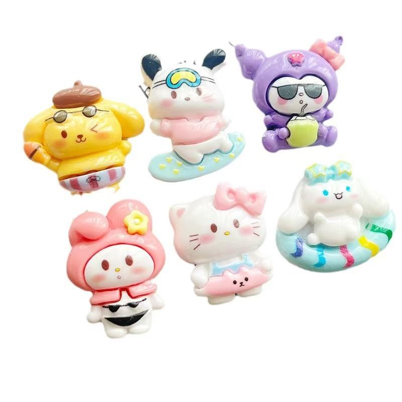 24/180PCS Cartoon surfing animal resin accessories, cute handmade DIY hair clip, phone case, water cup sticker, keychain accesso