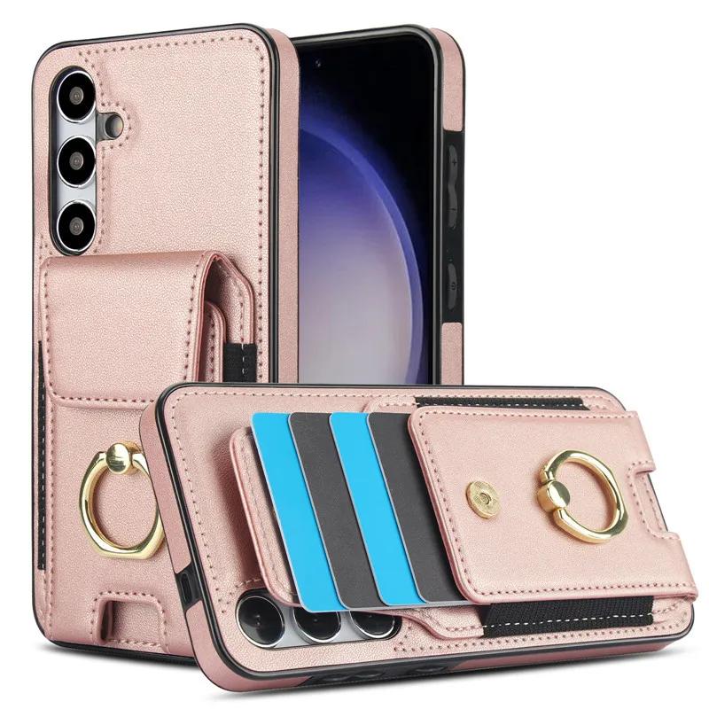 Кольцо Кожаный Кошелек Чехол для Карты Телефона для Samsung Galaxy S25 Edge S24 Ultra S23 Plus S22 S21 FE Note 20 10 Флип Подставка Чехол