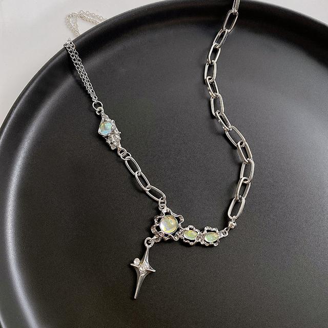 17KM Серебряный цвет лунный камень кулон ожерелья для женщин модный кристалл циркон крест капля воды ожерелье асимметричный ювелирный подарок