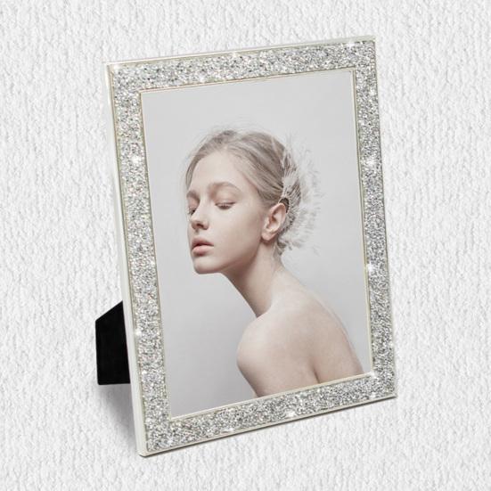 5/6/7-дюймовая фоторамка с блестящим краем со стразами, гальваническим покрытием из нержавеющей стали, противоскользящая, роскошная, продолговатая, с блестками, настенное крепление, настольный дисплей