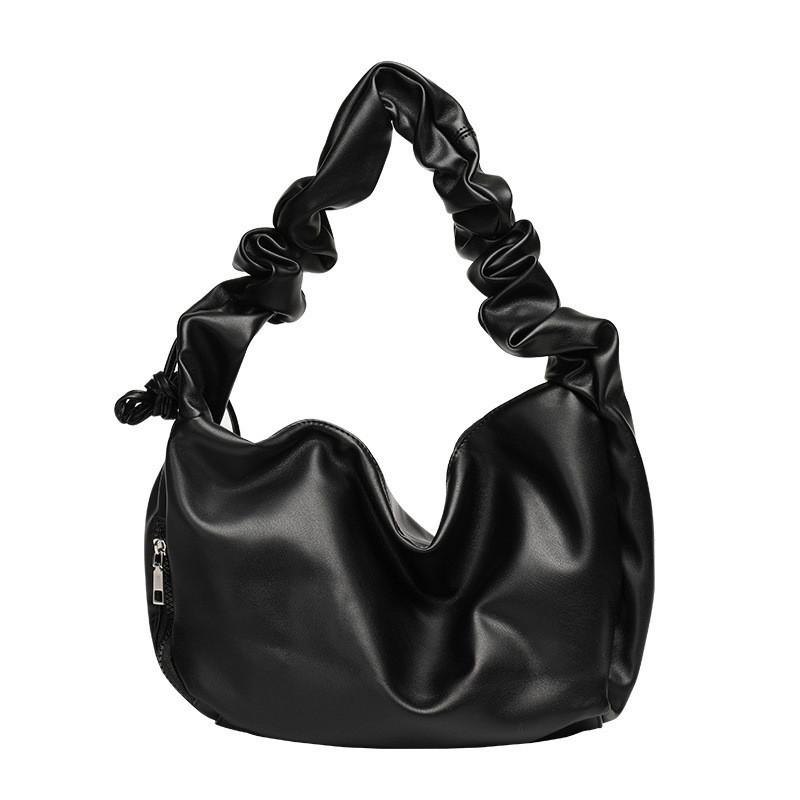 IELGY Korean Version of Casual Soft Leather Dumpling Bag, Fashionable Pleated Shoulder Armpit Bag, Retro Drawstring Messenger Women's Bag