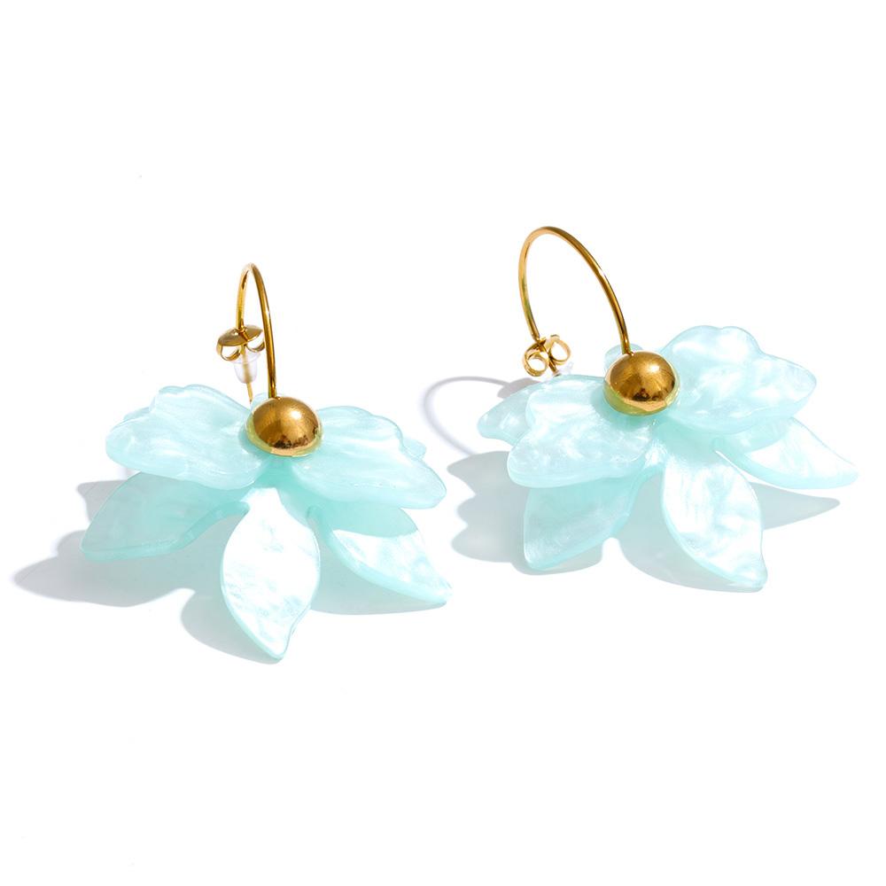 Yhoup 2026 Spring Y2K Mutil-color Acrylic Flower Petal Drop Earrings Stainless Steel Golden Young Charming Jewelry Waterproof