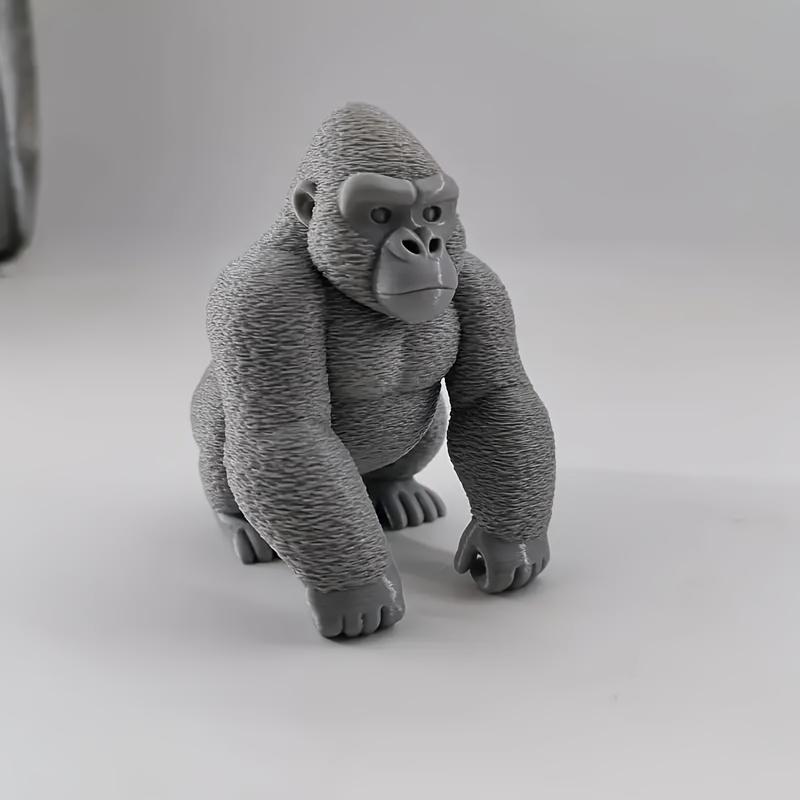 Серебряная статуэтка гориллы, напечатанная на 3D-принтере, Реалистичное украшение-шимпанзе, Для украшения рабочего стола, офиса и загородного дома