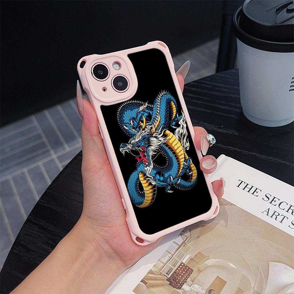 Ae77 Dragon Design Art Soft Phone Cases for iPhone 16 15 14 13 12 11 Pro Max 7 8 Plus XR XS Max with Wrist Strap Lanyard Corner Protection Back Cover