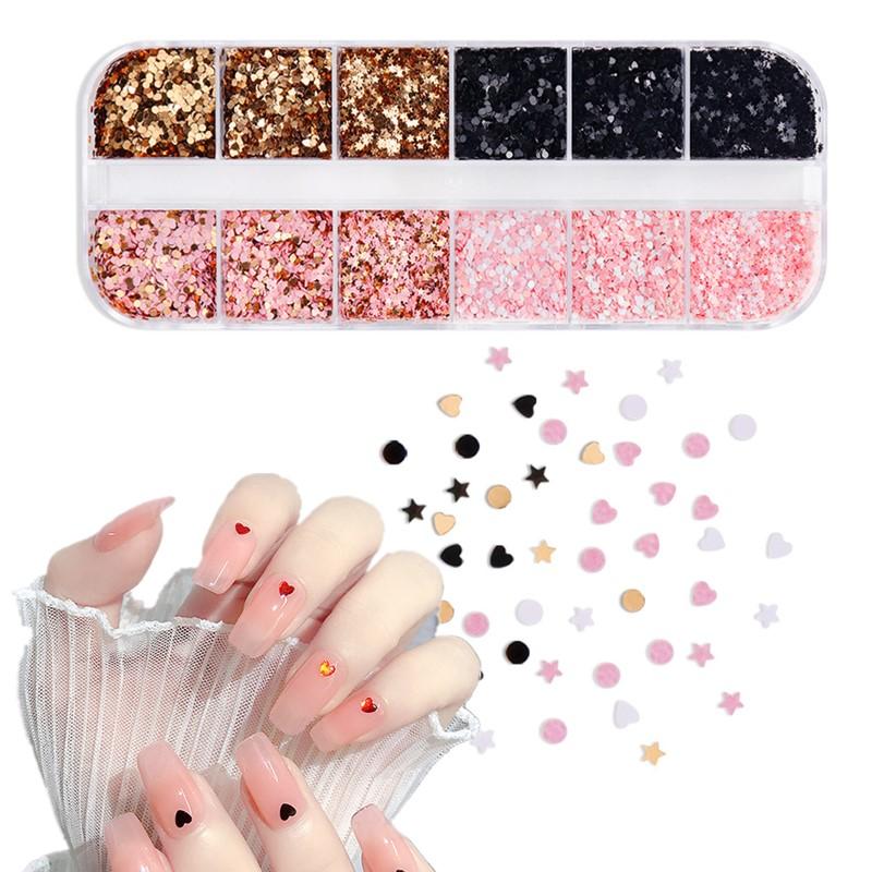12 Grids Star Heart Round Shape Nail Art Glitter Sequins Holographic Nail Flakes Sequin Mixed Iridescent Powder Nail Decoration