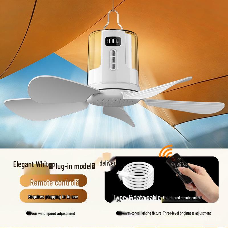 Rechargeable Silent Ceiling Fan with USB Night Light for Dorms and Outdoor Camping