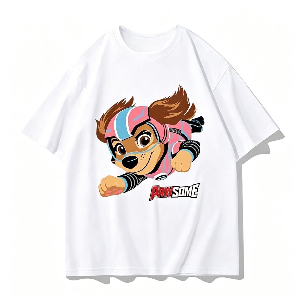 Paw Patrol Chase Unisexs Tshirts Power Ready For Action Graphic Tshirt Chest Print White Unisex Crew Neck Short Sleeve