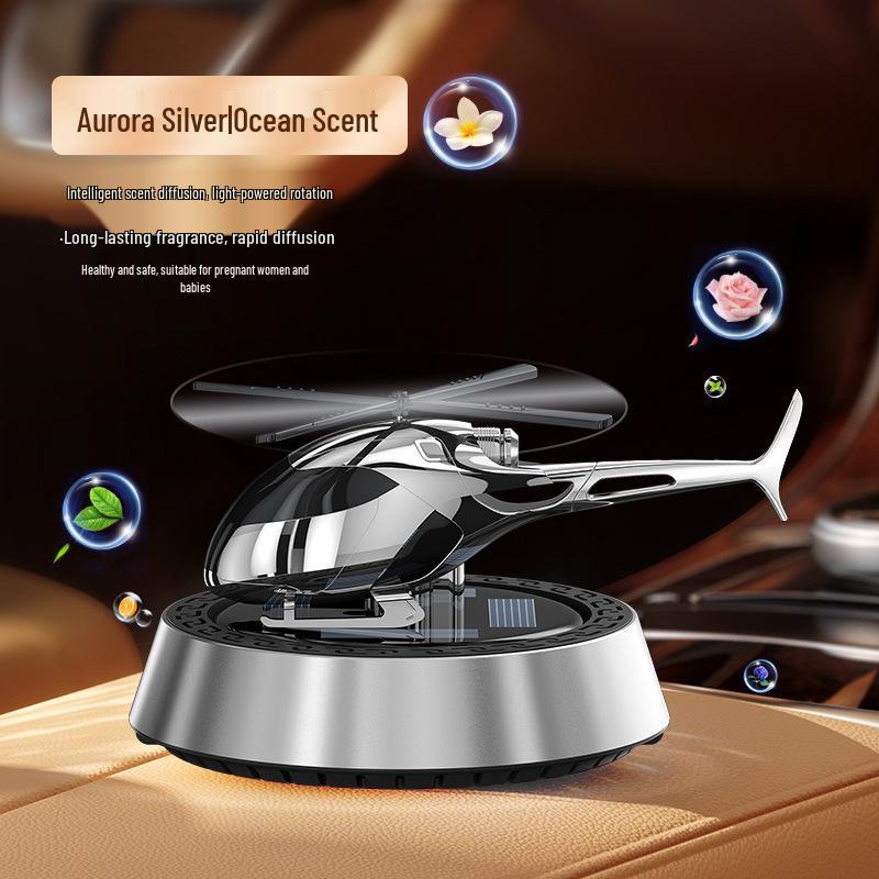 Solar-Powered Rotating Airplane Car Perfume - Long-lasting Fragrance Ornament for Car Interiors.